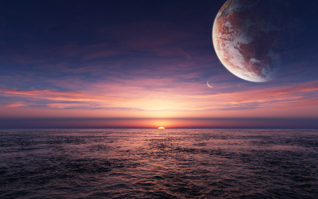 Sunset ocean large object distant free wallpaper for desktop - medium preview image