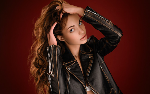 Gothic fashion portrait leather jacket free wallpaper for desktop - medium preview image