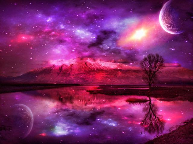 Purple sky stars tree mountain free wallpaper for desktop - medium preview image
