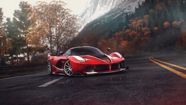 Red sports car mountains autumn free wallpaper for desktop - medium preview image