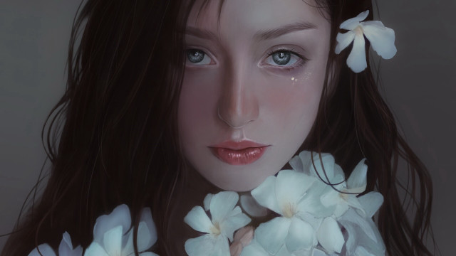 Woman flower hair necklace detailed free wallpaper for desktop - medium preview image