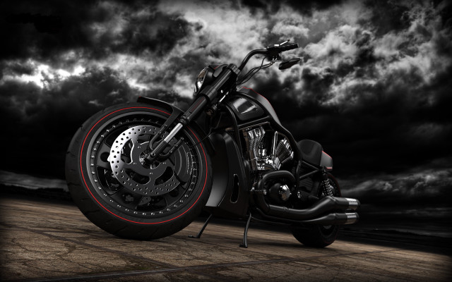 Motorcycle cloudy night greyscale rims free wallpaper for desktop - medium preview image