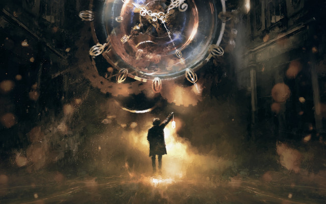 Dark alley clock fantasy planet free wallpaper for desktop - medium preview image