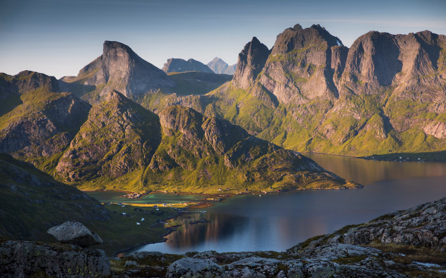 Mountain range lake fantasy landscape free wallpaper for desktop - medium preview image