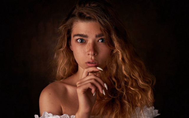 Woman longhair white dress portrait #2 free wallpaper for desktop - medium preview image