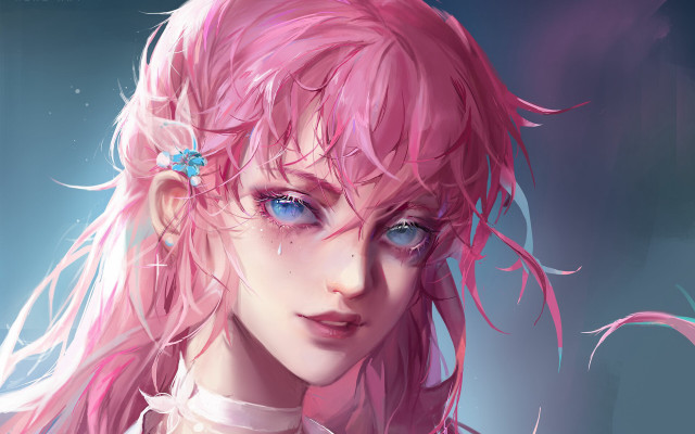 Pink haired girl blue eyes #2 free wallpaper for desktop - medium preview image