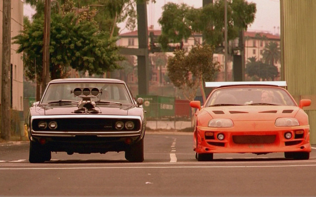 Two cars driving street palm free wallpaper for desktop - medium preview image