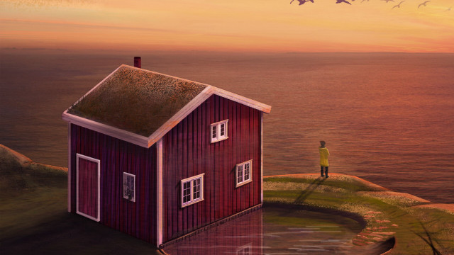 House person bird cliff magical free wallpaper for desktop - medium preview image
