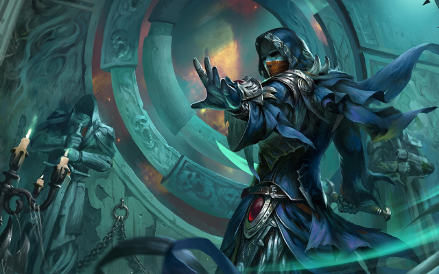 Blue suit man sword demon free wallpaper for desktop - medium preview image