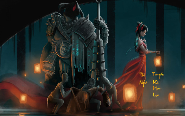 Woman red dress statue hakurei free wallpaper for desktop - medium preview image