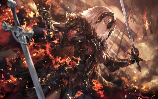 Woman sword fire flames smoke free wallpaper for desktop - medium preview image
