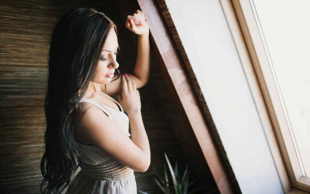 Woman window plant neo romanticism free wallpaper for desktop - medium preview image