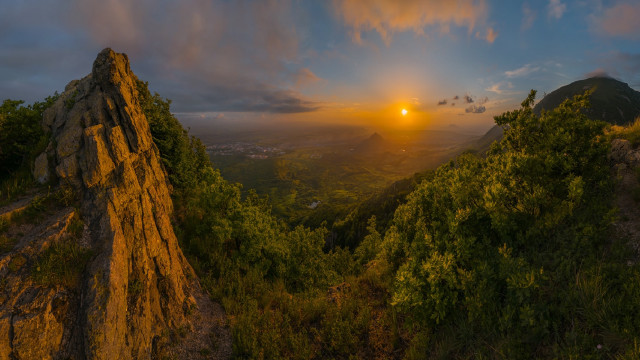 Sunset mountain valley forest lake free wallpaper for desktop - medium preview image