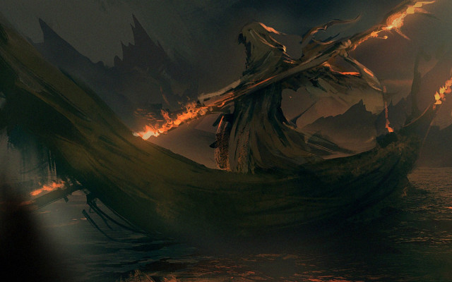 Woman boat flames sword fire free wallpaper for desktop - medium preview image