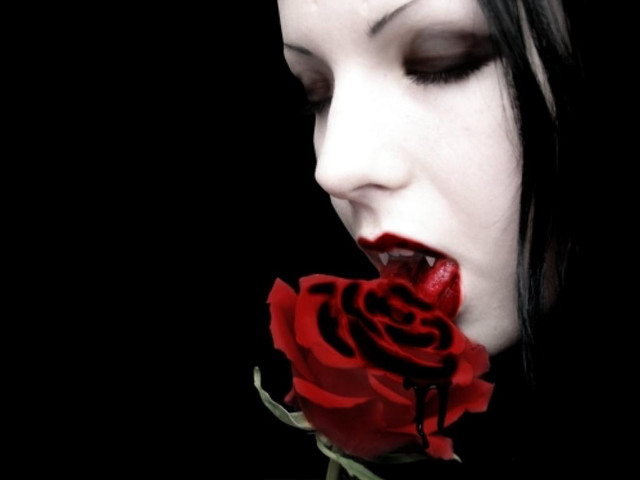 Woman black hair red rose free wallpaper for desktop - medium preview image