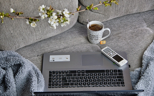 Laptop coffee cellphone couch art free wallpaper for desktop - medium preview image