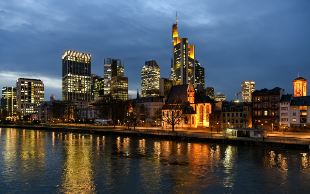 City skyline river night lit free wallpaper for desktop - medium preview image