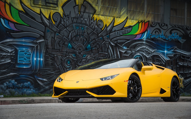 Yellow sports car graffiti dragon free wallpaper for desktop - medium preview image