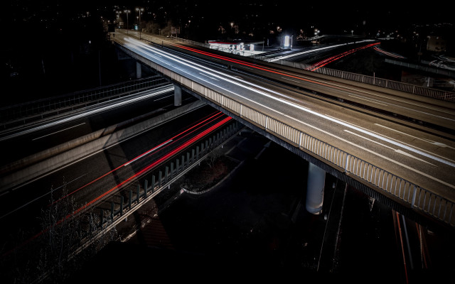 Highway night bridge building cityscape free wallpaper for desktop - medium preview image