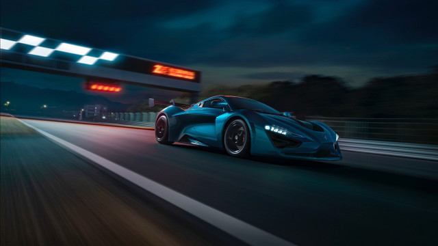 Blue sports car night highway #2 free wallpaper for desktop - medium preview image