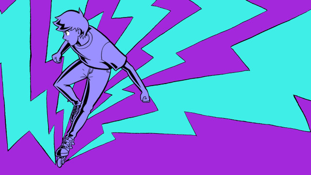 Skateboarder splash paint purple blue free wallpaper for desktop - medium preview image