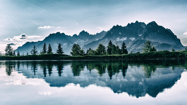 Mountain lake reflection forest sky #10 free wallpaper for desktop - medium preview image