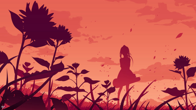 Flower field girl dusk autumn free wallpaper for desktop - medium preview image