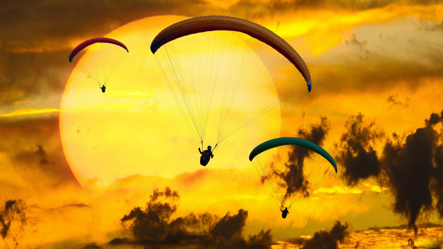 Paraglides sunset sky autumn fire free wallpaper for desktop - medium preview image