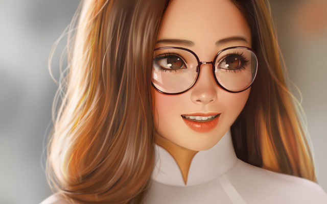 Woman glasses white shirt long free wallpaper for desktop - medium preview image