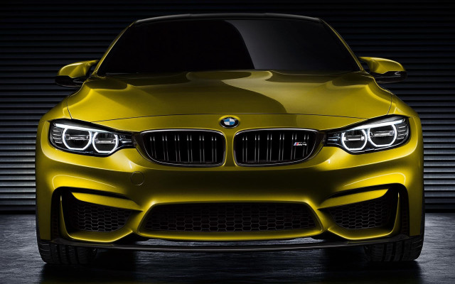 Yellow bmw dark room photorealism free wallpaper for desktop - medium preview image
