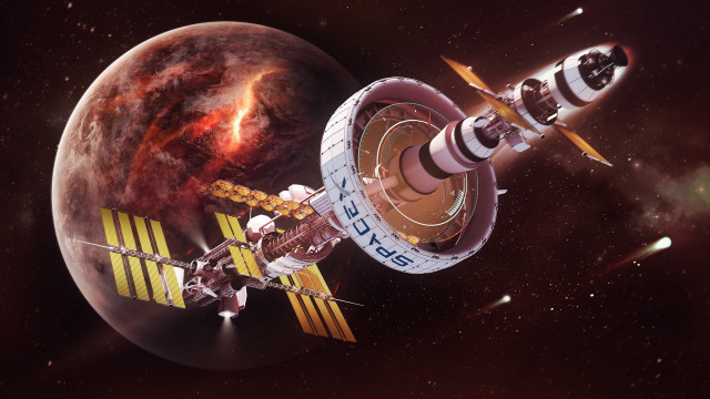 Space station satellite red planet free wallpaper for desktop - medium preview image