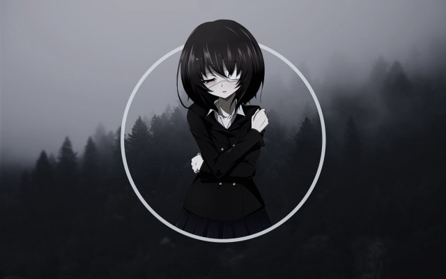 Girl black suit forest circle free wallpaper for desktop - medium preview image
