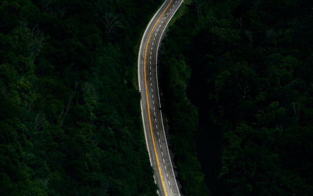 Long road forest truck minimalism free wallpaper for desktop - medium preview image