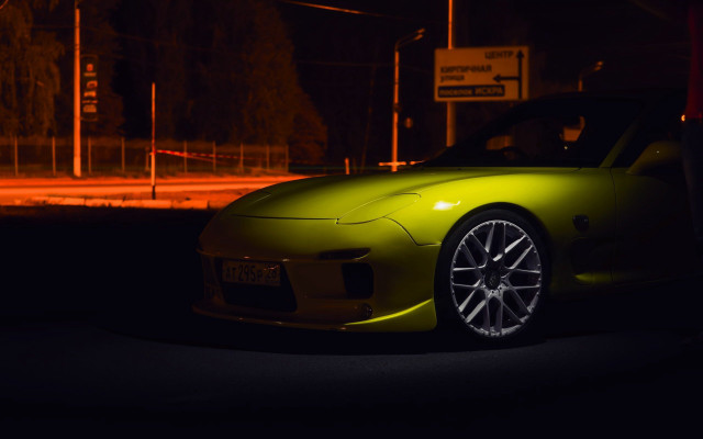 Yellow sports car night streetlight free wallpaper for desktop - medium preview image
