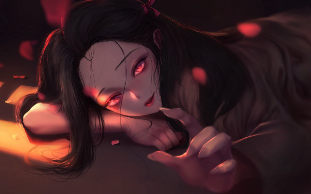 Woman bed red light anime free wallpaper for desktop - medium preview image