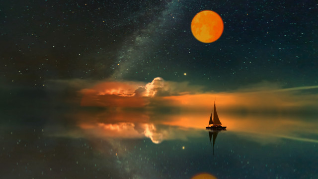 Sailboat nightsky stars moon aurora free wallpaper for desktop - medium preview image