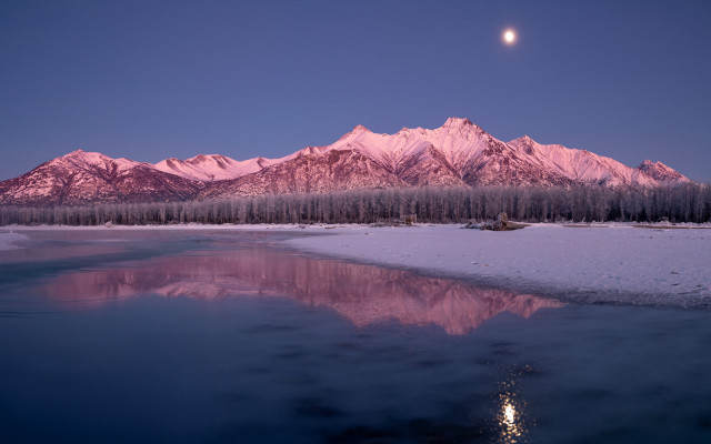 Mountain lake moon trees night free wallpaper for desktop - medium preview image