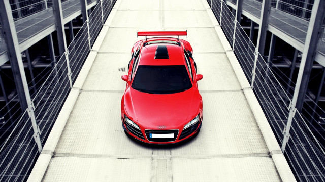 Red sports car bridge parking free wallpaper for desktop - medium preview image