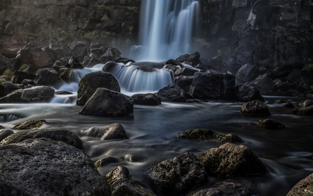 Waterfall rocks waterflow foreground nature free wallpaper for desktop - medium preview image