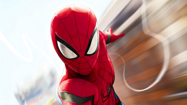 Spiderman running street blurry background free wallpaper for desktop - medium preview image