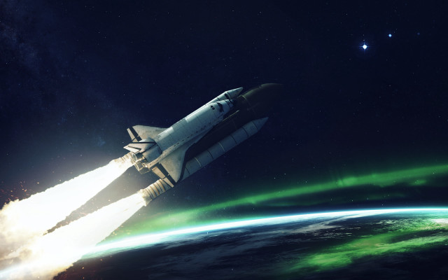 Space shuttle green light planet free wallpaper for desktop - medium preview image