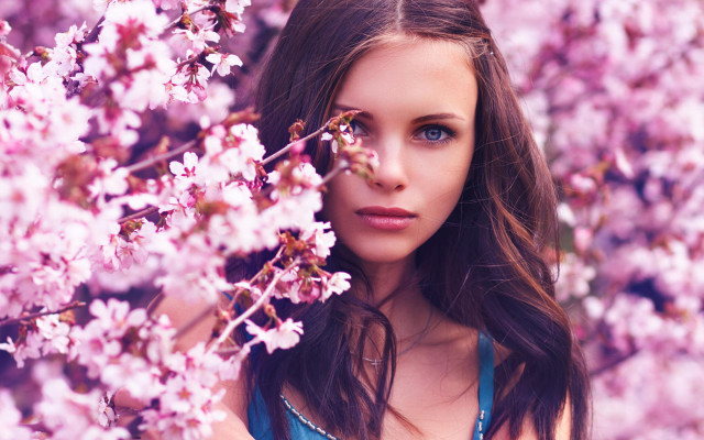Woman flower field blue eyes #2 free wallpaper for desktop - medium preview image