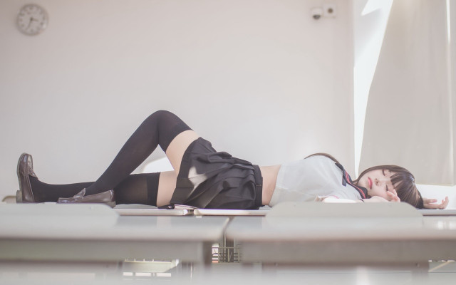 Woman bedside sitting clock animestyle free wallpaper for desktop - medium preview image