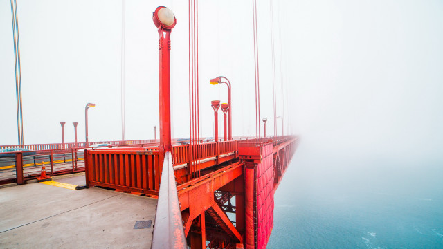 Red bridge light fog street free wallpaper for desktop - medium preview image