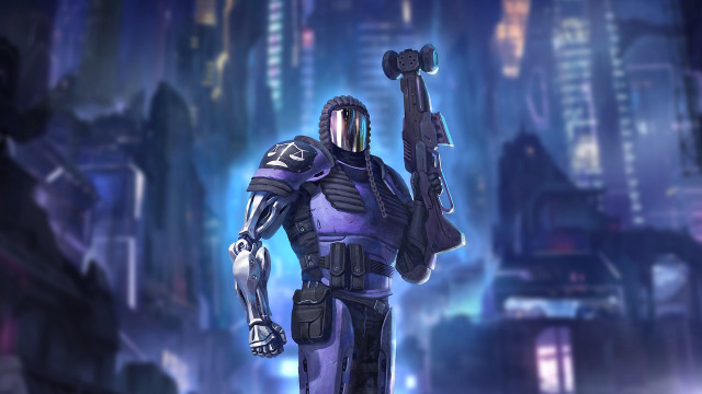 Futuristic suit man city night free wallpaper for desktop - medium preview image