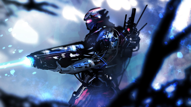 Futuristic robot gun cybernetic glowing free wallpaper for desktop - medium preview image