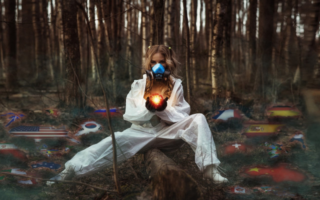 Woman white dress light forest free wallpaper for desktop - medium preview image