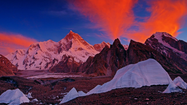 Mountain snow rocks red sky free wallpaper for desktop - medium preview image