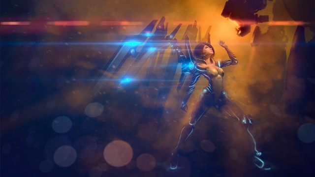 Futuristic woman sword lights beams free wallpaper for desktop - medium preview image