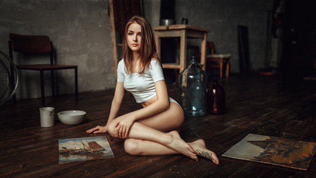 Woman sitting magazine food figurative free wallpaper for desktop - medium preview image